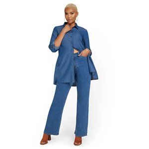 NWT Lands End Womens High Rise Wide Leg Blue Jeans Size 12 28W $80 KK122